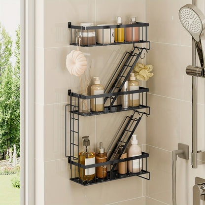 Floating Wall Shelf 3 Tier Black Metal Ladder Shelf - Fire Escape Decorative Wall Shelves for Bedroom, Bathroom, Home Office Storage and Display, Room Decor, Wall Art Shelf