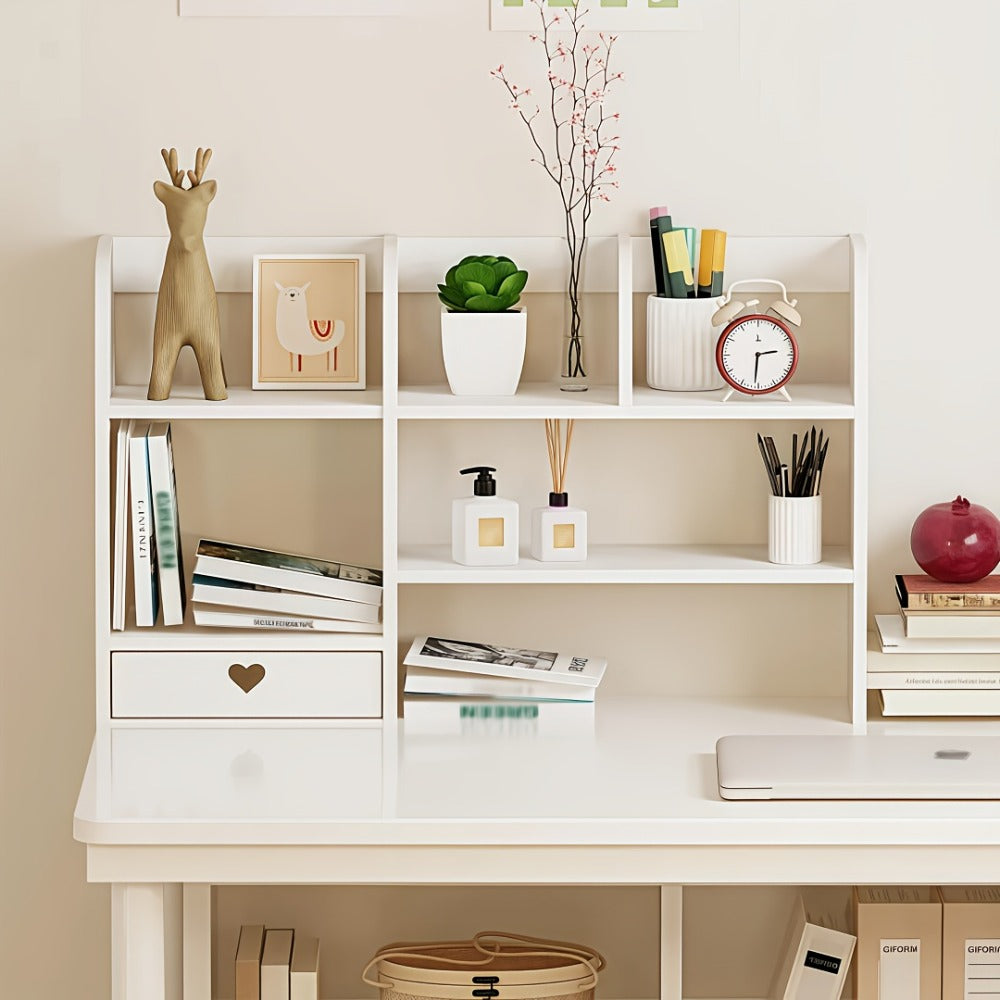 Desktop Organizer Double Layer Desk Shelf – 2-Tier Storage Rack for Office Supplies, Stationery, Cosmetics | Space-Saving Bookshelf for Bedroom, Dorm, Home Office, Waterproof Wood-Plastic