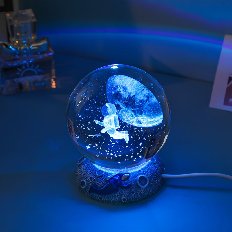 Starry Sky Crystal Ball Night Light – 3D Blue Galaxy Glass Sphere LED Desk Lamp, Creative Tabletop Decor Light for Bedroom, Unique Gift for Holiday Party Birthday (Blue Starry Sky)