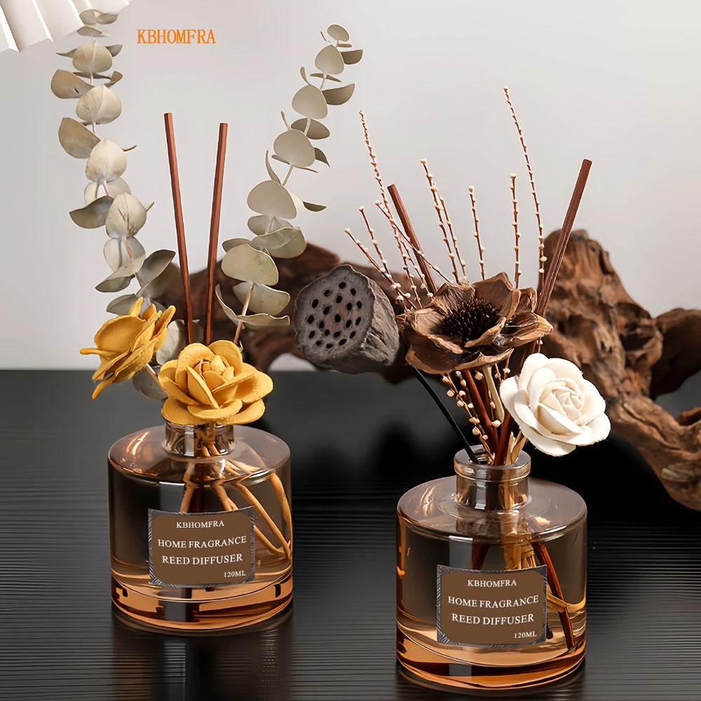 Reed Diffuser Set with Dried Flowers – Jasmine, Cedar, Sandalwood & Gardenia Scents, 120ml 90-Day Long-Lasting Home Fragrance