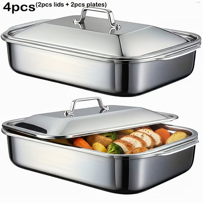 Stainless Steel Baking Sheet Pan Set with Lids, Heavy Duty Nonstick Oven Trays & Roasting Pans for Baking Bread Desserts Seafood, Thickened Rectangular Baking Pans, 4pcs / 8pcs / Extra Large Deep Dish