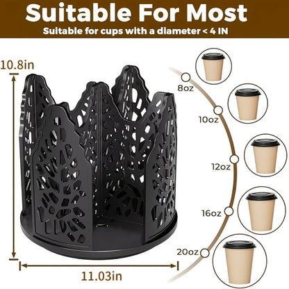 Rotating Paper Cup Holder with 4 Compartments - Disposable Coffee Cup Dispenser Organizer Detachable Lid Storage Box for Countertop Kitchen Coffee Station Bathroom | White Black