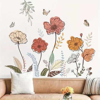 Bohemian Floral Wall Decals Self-Adhesive Wildflower Stickers for Living Room Bedroom TV Wall Art Decor – Flowers & Fruits Peel and Stick Removable Wall Stickers Home Decoration
