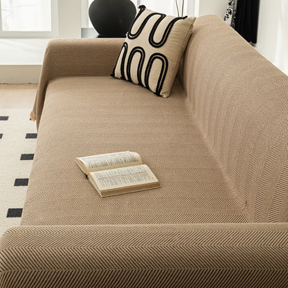 Herringbone Sofa Throw Cover with Tassels Jacquard Woven Solid Color Washable Polyester Sofa Blanket Slipcover for 3 4 Seater Couch Living Room - Grey Coffee Green Blue