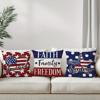 Patriotic Throw Pillow Covers 4pcs Set American Flag USA Freedom Memorial Day Decorative Cushion Covers for Sofa Living Room Outdoor Farmhouse Home Decor 18x18in Polyester No Insert