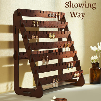 Multi-Grid Jewelry Display Stand Organizer - Tabletop Earring Holder Rack for Studs, Rings & Necklaces, Detachable Vintage Style Storage Tower