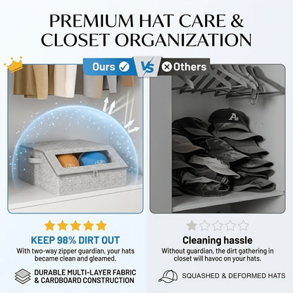 Baseball Cap Organizer for Closet – Large Hat Storage Box Holds 24 Ball Caps | Clear Window, Dustproof, Cardboard Inserts | Hat Rack Holder for Men & Women Bedroom Closet & Car