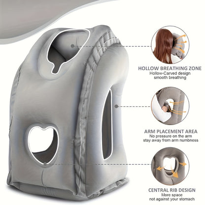 Inflatable Travel Neck Pillow Portable Air Cushion Soft Microfiber Cover Ergonomic Neck Support for Airplane Train Car Office Napping Compact Lightweight Travel Pillow Grey 15.17 Oz