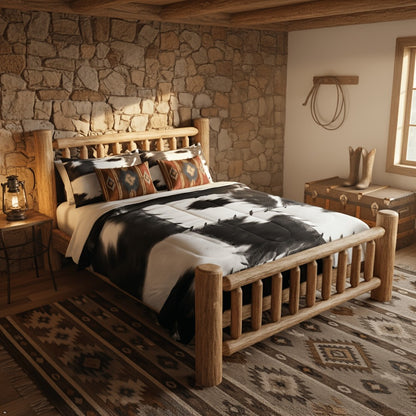 Cowhide Print Comforter Set 2/3pcs, Farmhouse Western Faux Animal Fur Bedding, Patchwork Cow Skin Quilt Set for All Beds, Soft Cozy Grey White