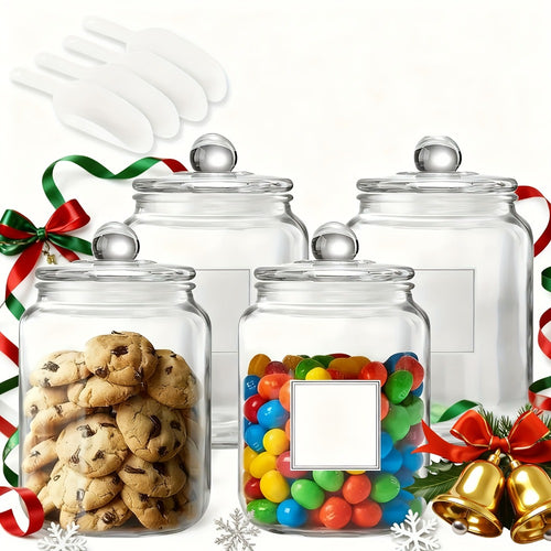 Half Gallon Glass Jars with Lids Airtight Set of 4 | Large Clear Storage Containers for Pantry, Kitchen & Laundry Room – Wide Mouth Food Organization Jars with Bamboo Lid Option