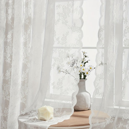 Sheer Lace Curtains 2 Panels Bohemian Floral Semi-Transparent Rod Pocket Window Curtains for Living Room Bedroom All Seasons