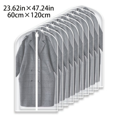 Garment Bags 10 Pack Waterproof Transparent – Hanging Clothes Storage Bags with Full Zipper for Wardrobe, Travel & Closet Organization – Dustproof Clear Clothing Bags in M / L / XL / XXL
