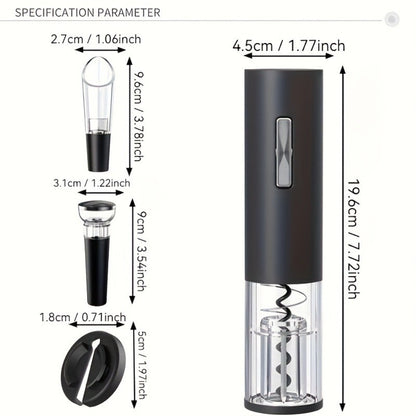 Electric Wine Opener Set 4-in-1 Rechargeable - USB-C Automatic Corkscrew with Blue LED, Vacuum Stopper, Wine Pourer & Foil Cutter - Complete Wine Accessories Gift Set for Home Bar, Parties & Weddings