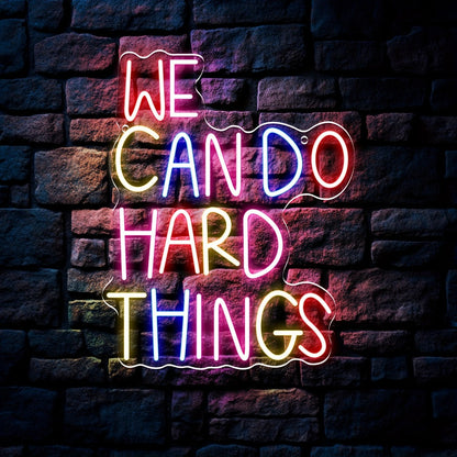 Neon Sign We Can Do Hard Things – Dimmable LED Wall Art, USB Powered, Vibrant Colors, Inspirational Bedroom Decor for Classroom Birthday Party Aesthetic Backdrop, 13.3x10.6 In
