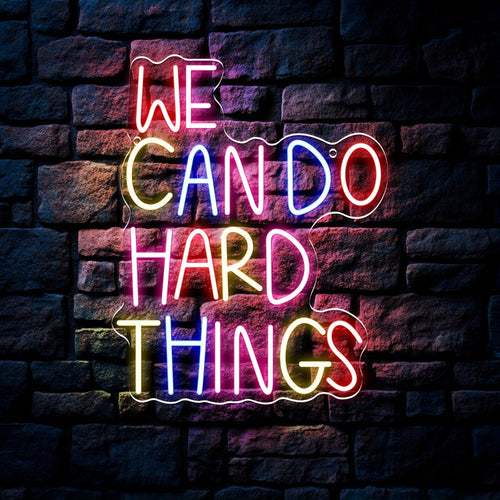 Neon Sign We Can Do Hard Things – Dimmable LED Wall Art, USB Powered, Vibrant Colors, Inspirational Bedroom Decor for Classroom Birthday Party Aesthetic Backdrop, 13.3x10.6 In