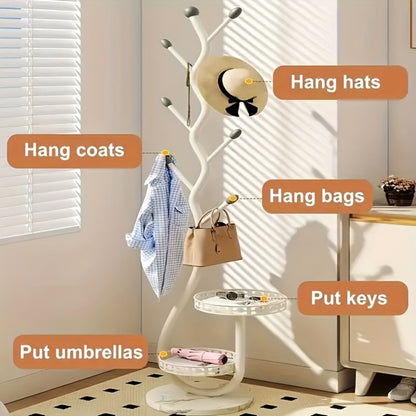 Clothes Rack Freestanding Metal with Shelf - Heavy Duty Garment Rack for Bedroom, Entryway & Closet, Vertical Coat Stand with Bottom Shelf for Coats, Hats, Scarves, Bags | White, Black, Gold