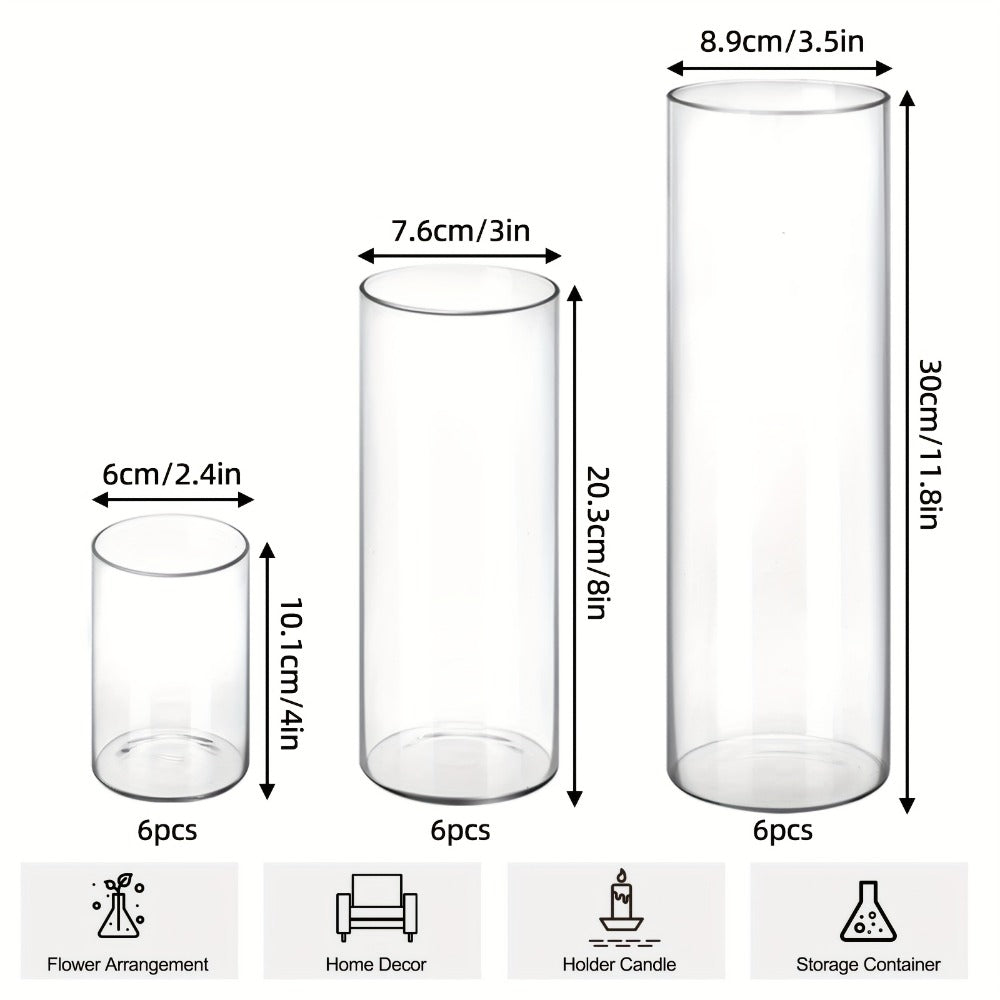 Glass Cylinder Vases 24 Pack Clear 4 8 12 Inch Tall Bulk Set for Wedding Centerpieces Floating Candle Holders Flower Vase DIY Candle Making Table Decor Home Decoration