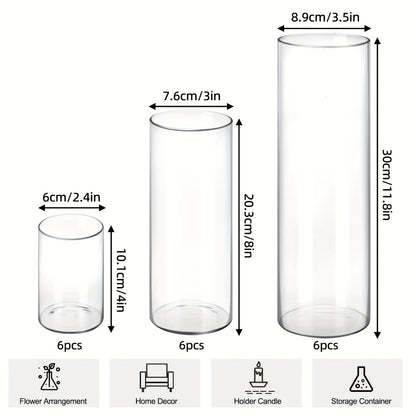 Glass Cylinder Vases 24 Pack Clear 4 8 12 Inch Tall Bulk Set for Wedding Centerpieces Floating Candle Holders Flower Vase DIY Candle Making Table Decor Home Decoration