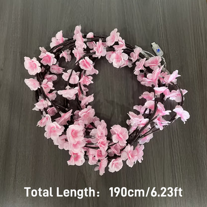 LED Cherry Blossom Chandelier Rattan String Lights USB 8 Modes Indoor Outdoor Holiday Decoration