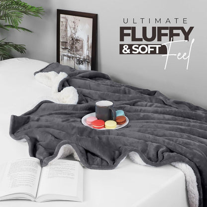 480GSM Sherpa Fleece Blanket – Double-Sided Heavy Warm Throw for Couch, Bed & Travel, Reversible All Season, 13 Colors, 3 Sizes