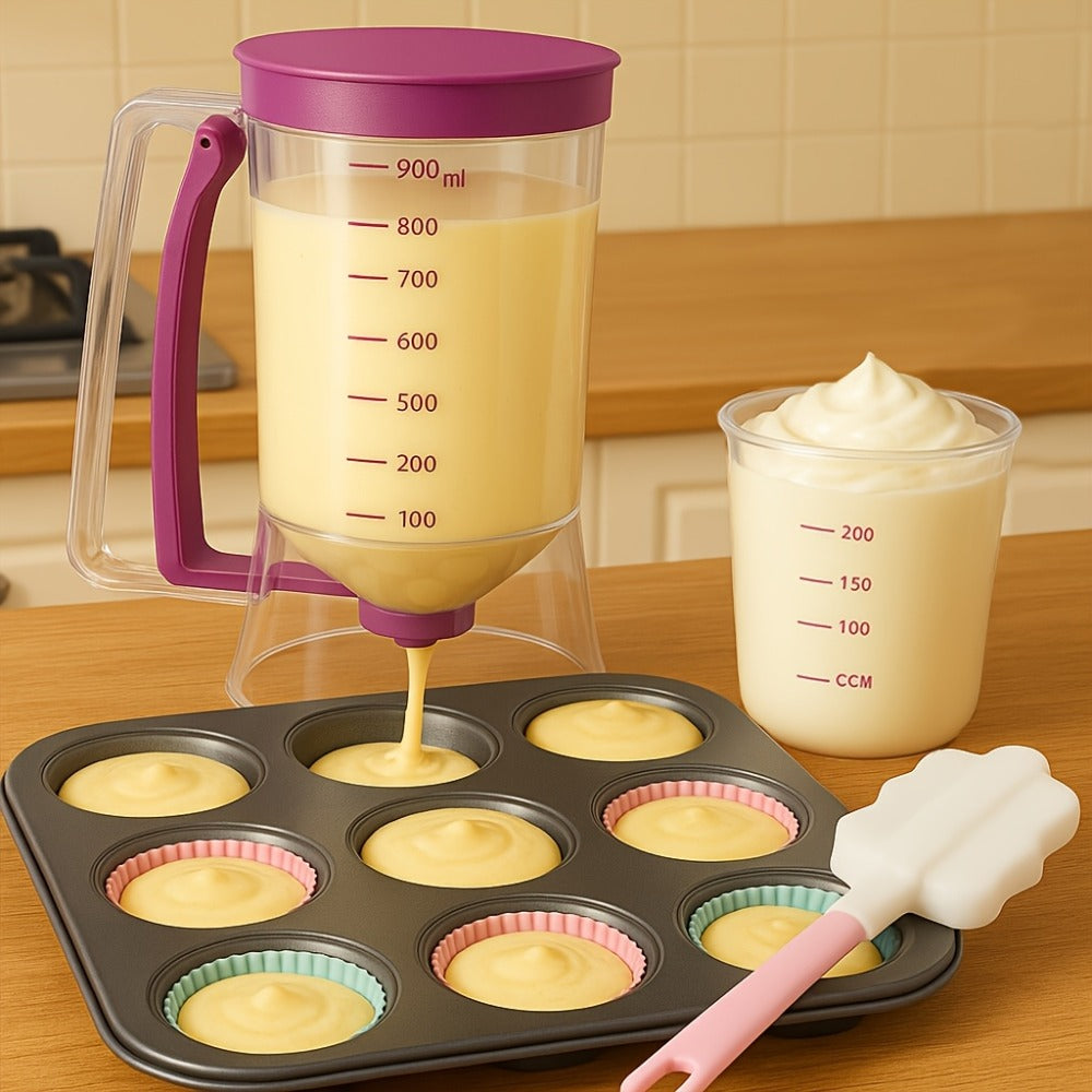 Pancake Batter Dispenser with Cleaning Brush – 2pcs Handheld Batter Separator & Squeeze Dispenser Set, Cupcake Batter Tool, Durable Kitchen Baking Gadget for Pancakes, Waffles & Cupcakes