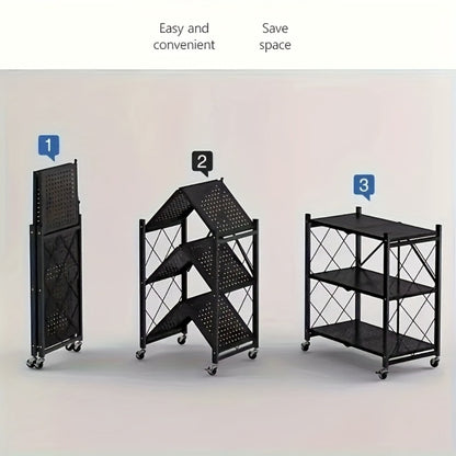 Rolling Storage Rack with Wheels – 3, 4 or 5 Tier Portable Movable Shelving Unit, No Assembly Required, Large Capacity Floor Storage Shelf for Garage, Balcony, Camping, Outdoor & Commercial Use