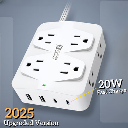 Power Strip Surge Protector 28-in-1 with 22 Widely Spaced Outlets 5 USB-A 2 USB-C Ports 2100 Joules Flat Plug Wall Mountable 6.48FT 14AWG Heavy Duty Extension Cord for Home Office