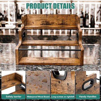 Wood Wine Rack 3 Tier Countertop Liquor Bottle Display Shelf | Solid Wood Bar Organizer for Whiskey Spirits Coffee Syrup Spices | Retro Mini Bar Cabinet Stand for Home Kitchen