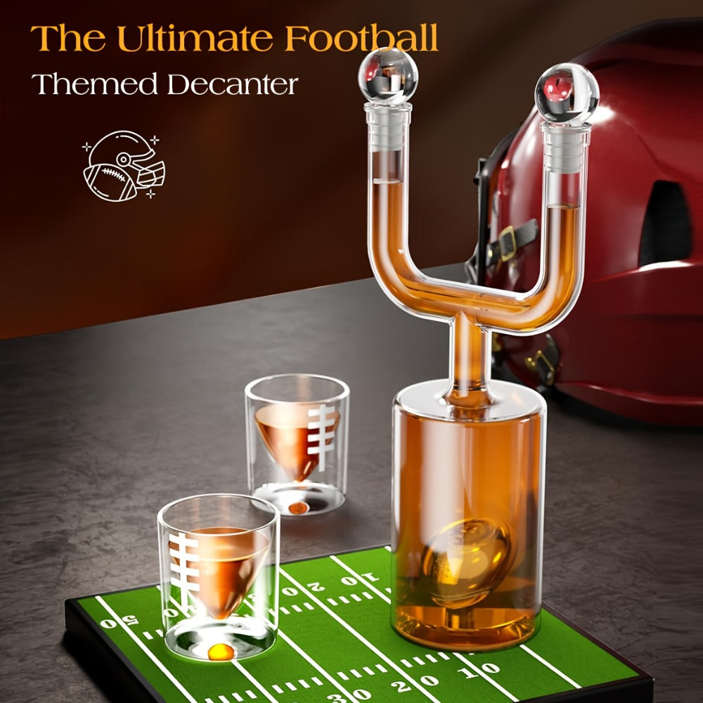 Kollea Football Whiskey Decanter Set 28oz + Two 3.8oz Wine Glasses – Bar Gift Set for Men Dad Husband, Father's Day Anniversary Birthday Kitchen Bar Accessories