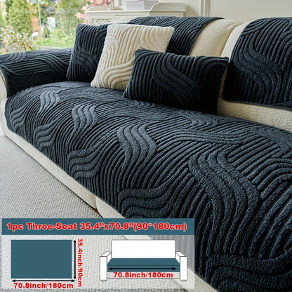 Stretch Velvet Sofa Cover Non-Slip | Plush Shu Velveteen Couch Slipcover, Modern Luxury Pet Friendly Machine Washable, 2 3 4 Seat, Armrest & Pillowcase, Living Room Bedroom Office