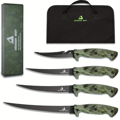 Fish Fillet Knife Set 4 Piece Ultra Sharp Stainless Steel Boning Knives with Storage Bag and Sharpener for Freshwater Saltwater Fishing