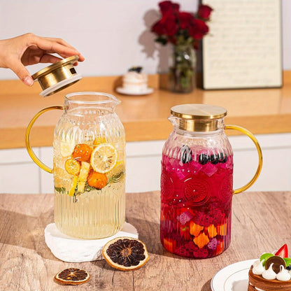 Glass Pitcher with Lid 68oz 2 Liter Heat Resistant Borosilicate Glass Water Carafe Vintage Design for Cold Brew Coffee Lemonade Iced Tea Juice Parties Picnics Camping Office Kitchen