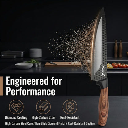 Chef Knife Set 7 Piece High Carbon Stainless Steel Ultra Sharp – Anti-Stick Ergonomic PP Handle, Includes Slicing Knife, Scraper, Scissors & Whetstone, Gift Box for Home, Family & Travel