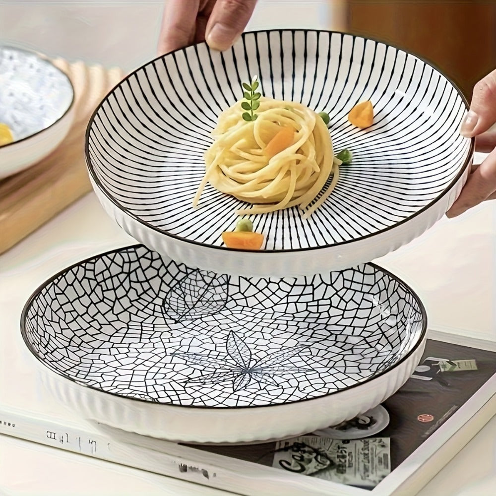 Japanese Ceramic Plates Set of 4 – Floral Yamada Pattern Dinnerware, 7-Inch Round Serving Plates with Non-Slip Edge, Underglaze Color, Nordic Style Steak & Salad Dish