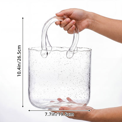 Glass Purse Vase for Flowers Glow in the Dark Vase Fish Bowl Bubble Clear Bag Vase with Handle 7.7x3.9x10.4In Unique Decorative Vases for Centerpieces Wedding Table Christmas Home Decor