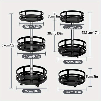Lazy Susan Turntable Organizer Metal Rotating Spice Rack 1 2 3 Tier for Cabinet Kitchen Countertop Pantry Bathroom – Spinning Storage Rack with Suction Cup Feet & Labels