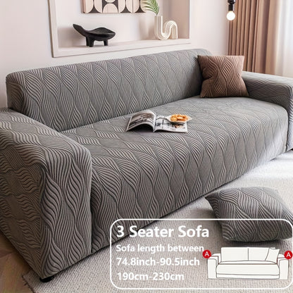 Polar Fleece Sofa Cover Modern Jacquard Elastic Slip-Resistant All Season Furniture Protector for Living Room Office Bedroom - 1 2 3 4 Seater with Free Matching Pillowcase