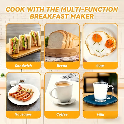 3-in-1 Breakfast Maker Station – Fry Eggs, Toast Bread & Brew Coffee All at Once, Non-Stick Coating, Auto Power-Off Safety Timer, One-Click Operation for Fast Morning Meals