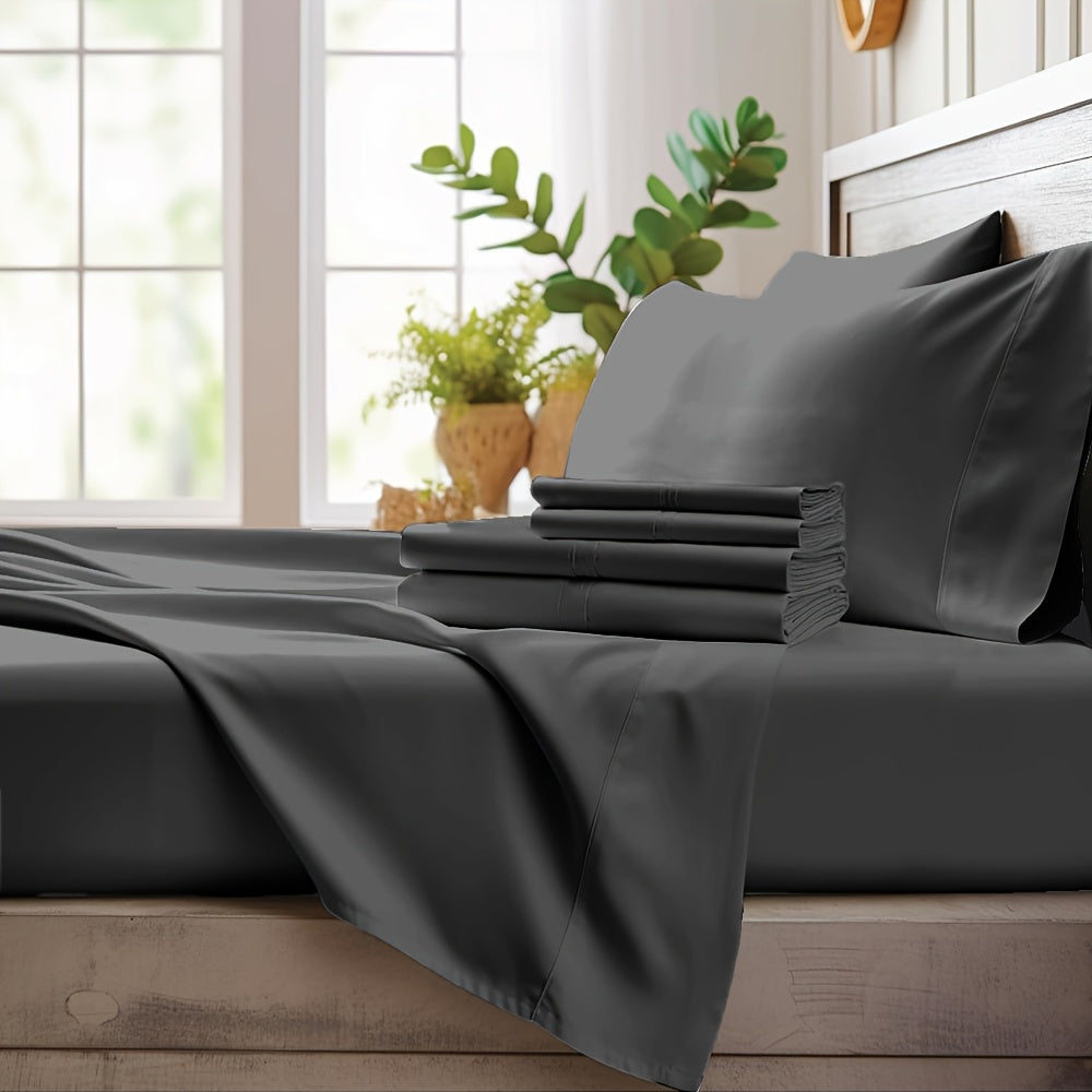 Bamboo Cooling Sheet Set 4pcs – Deep Pocket Fitted Sheet Flat Sheet Pillowcases for Hot Sleepers Twin Full Queen King
