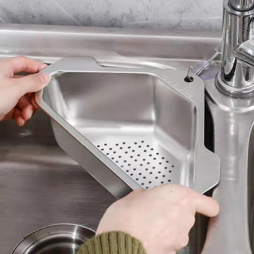 Kitchen Drain Strainer Basket 304 Stainless Steel Triangular Corner Sink Filter – Food Scrap & Leftover Catcher for Kitchen Sink & Wash Basin, Rust-Proof Easy Clean Drain Basket Silver
