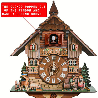 European Cuckoo Wall Clock Battery Operated - Fine Carved Handmade Wooden Clock with Hourly Cuckoo Sound 7AM-9PM, Vintage Home Decor Gift
