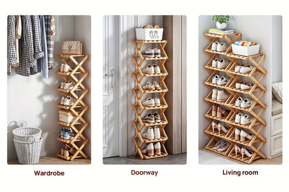 Bamboo Shoe Rack Foldable Multi-Tier – Space-Saving Shoe Storage Shelf, Easy Assembly Standalone Organizer for Entryway, Hallway, Bedroom, Bathroom & Office – 6 or 8 Tier Options