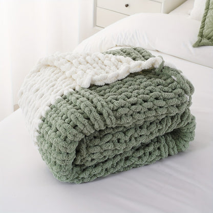 Chunky Chenille Cable Knit Throw Blanket – 350-400gsm Soft Warm Crochet Throw for Sofa, Bed & Couch, Vintage Patchwork, 14 Colors
