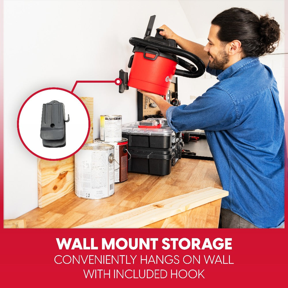 Wet Dry Vacuum Cleaner 2.5 Gallon Shop Vac – Vacmaster 2 Peak HP with Blower Function, Wall Mount & On-Board Storage for Garage, Car, Workshop, Home