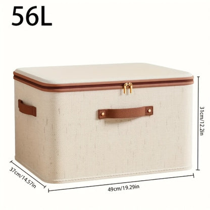Foldable Storage Boxes with Lids 2-Pack, Large Capacity Linen Storage Baskets with Double Zippers & Leather Handles, Collapsible Fabric Organizer Bins for Bedroom, Clothing, Laundry & Moving