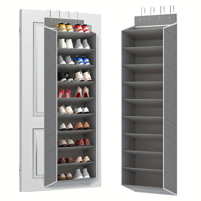 10-Tier Over-the-Door Shoe Rack Organizer with 4 Metal Hooks - Holds 20 Pairs, Large Capacity Hanging Shoe Storage