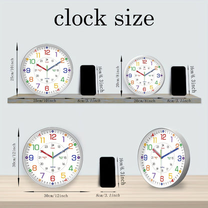 Silent Wall Clock for Classroom & Home | 8/10/12 Inch Color-Coded Educational Teaching Clock, Non-Ticking Japanese Quartz Movement
