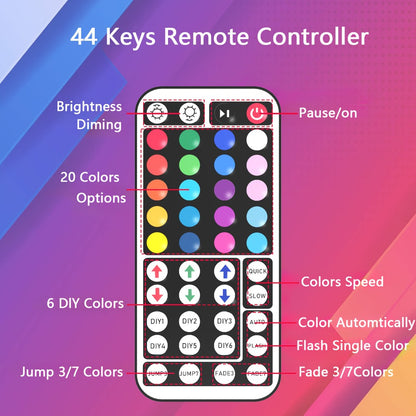 RGB LED Strip Lights 50ft/100ft – Color Changing Tape Light with 44-Key Remote, 20 Colors & 8 Modes, Easy Install, for Bedroom, Living Room, Kitchen, Bar, Wedding & Party Decoration