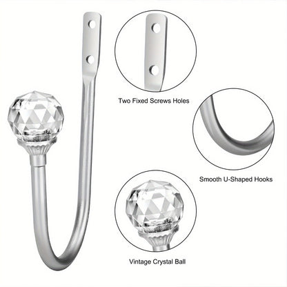 Crystal Curtain Holdbacks Wall Mounted 2-Pack Heavy Duty Metal Drapery Tieback Hooks Home Office Decor