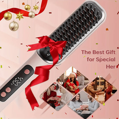 Hair Straightening Brush | 30-60 Sec Fast Heating | 3 Temperature Settings | Wide-Spaced Smooth Glide Teeth | Tangle-Free Anti-Winding Anti-Damage | Professional Hair Straightener Comb Gift for Women